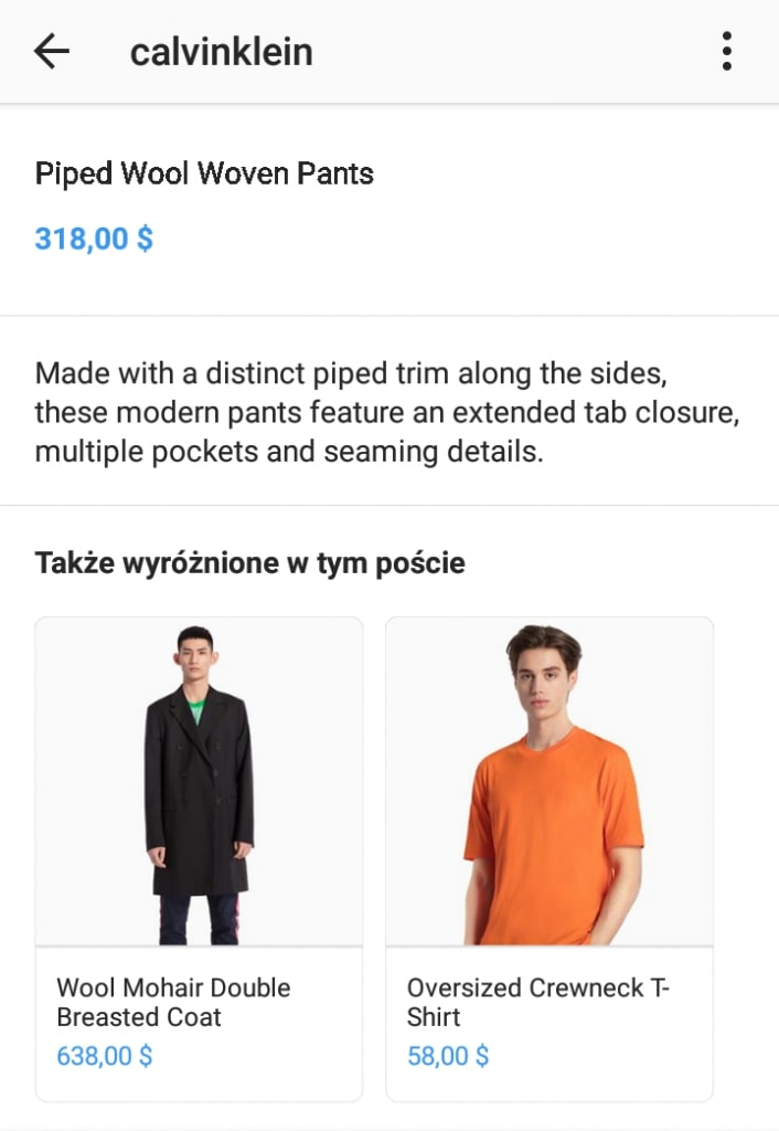 Ceny produktów w sklepie Calvin Klein