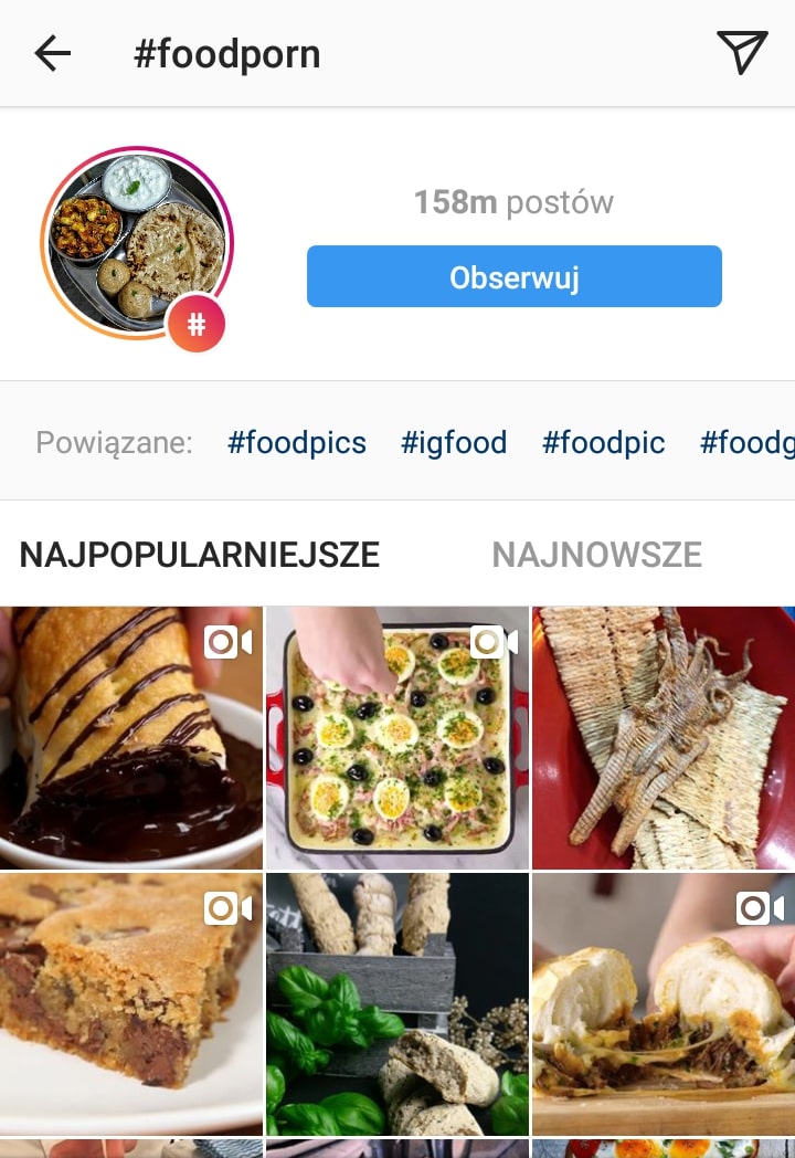 Zdjęcie przedstawia profil na Instagramie #foodporn
